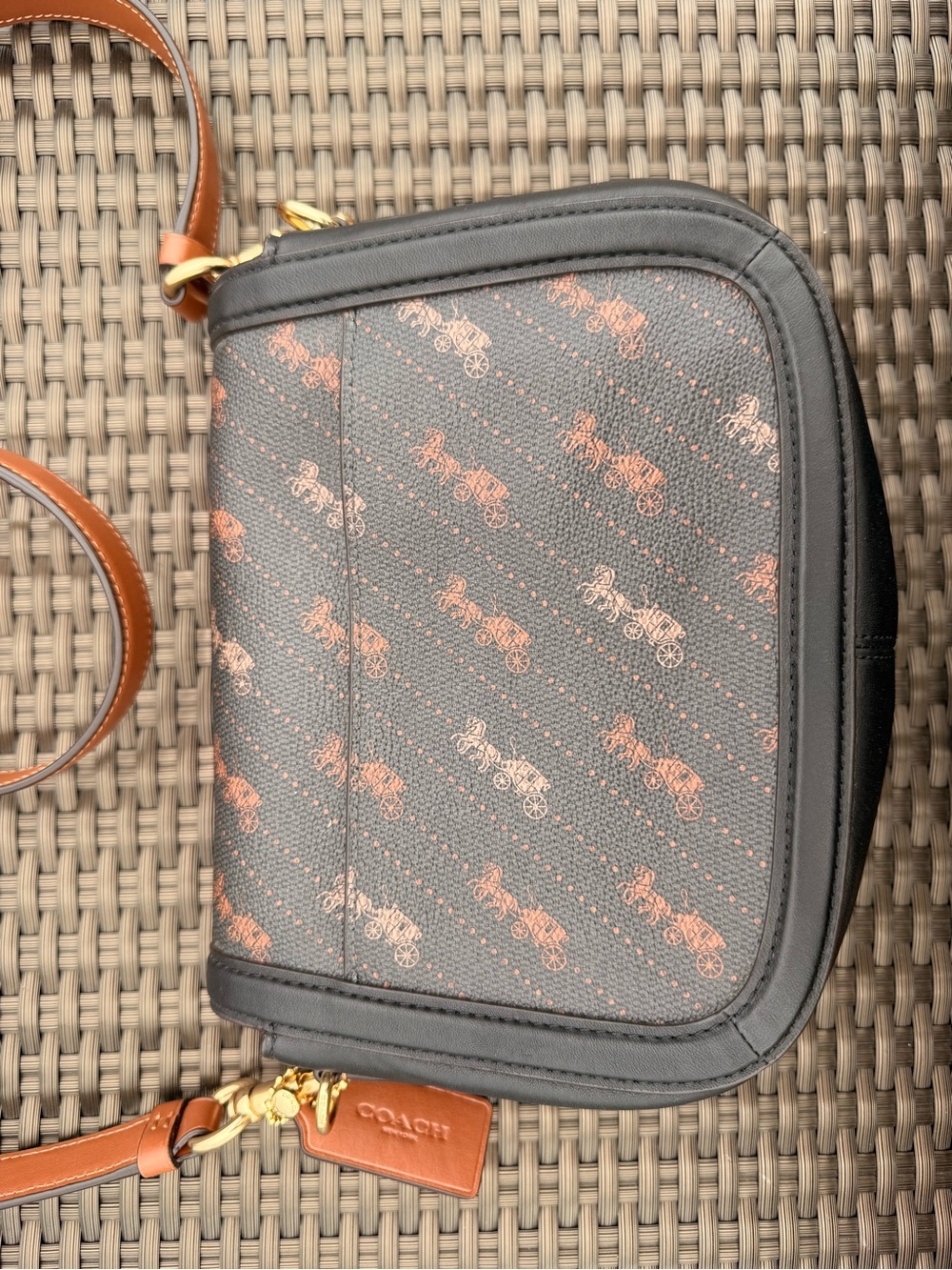 Coach C4059 Saddle Bag With Horse And Carriage Dot Print Black - Picture 5 of 7